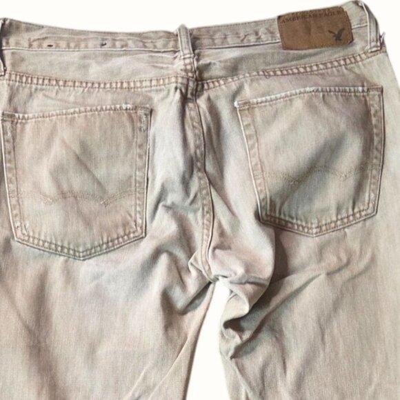 American Eagle Slim Fit Washed Khaki Tan Men's 5-Pocket Casual Jeans Size 32/32 - Picture 4 of 7